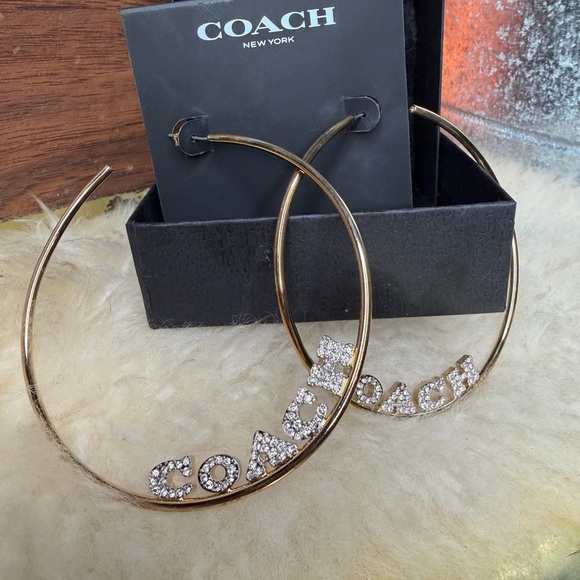 Coach Jewelry - Coach Signature large hoop earrings in gold-tone brass with pavé crystals